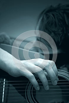 Woman Playing Acoustic Guitar B&W