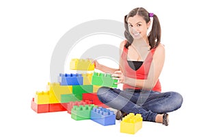 Woman playing with blocks