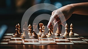 A woman playing chess, chess board manual focus lens