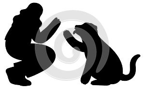 A Woman playing with a dog silhouette, Dog lovers