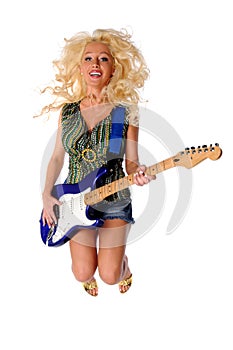 Woman Playing Guitar Jumping