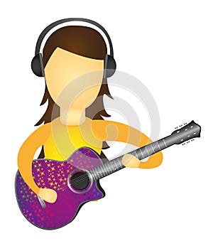 woman playing guitar and listening to music isolated vector