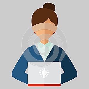 Woman playing laptop computer flat icon