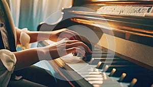 woman playing piano hands on piano