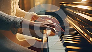 woman playing piano hands on piano