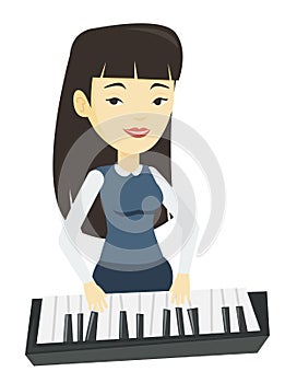 Woman playing piano vector illustration.