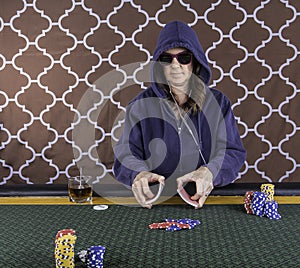 A woman playing poker at a table