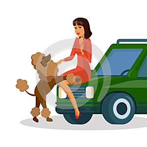 Woman Playing with Poodle Vector Illustration