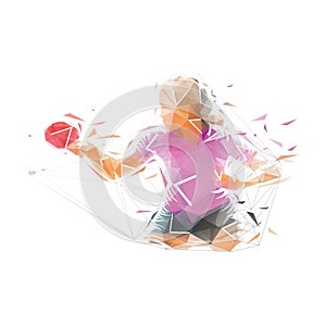 Woman playing table tennis, ping pong, low poly isolated vector illustration, geometric drawing, front view