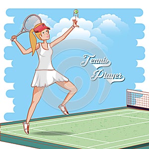 Woman playing tennis character