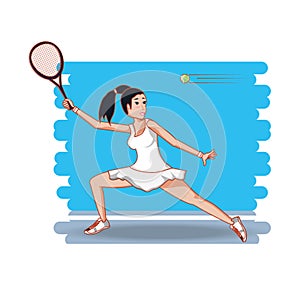 Woman playing tennis character