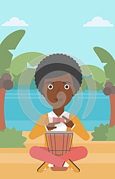 Woman playing tomtom.