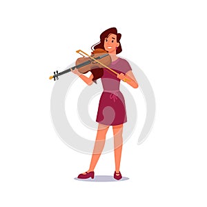Woman playing on violin with bow, musician player