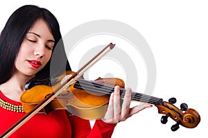 Woman playing violin isolated