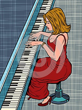 A woman plays the piano. Music and creativity. Jazz or classical artist