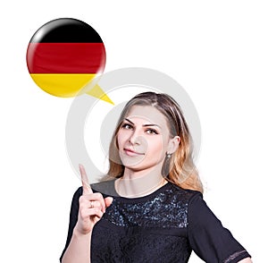 Woman point on the bubble with german flag