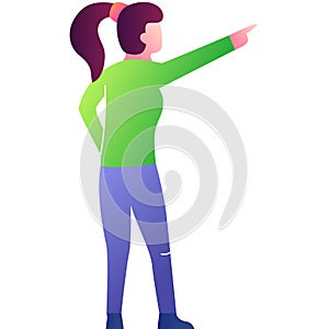 Woman pointing forward with hand vector icon