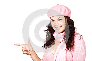 Woman pointing her finger photo