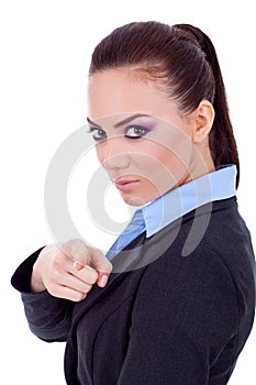 Woman pointing her finger to the camera