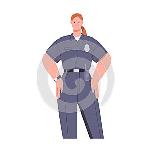 Woman police officer in uniform portrait. Friendly policewoman. Female cop. Legal guard. Happy smiling safeguard worker