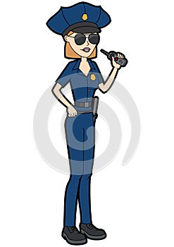 Woman police officer with a walkie-talkie