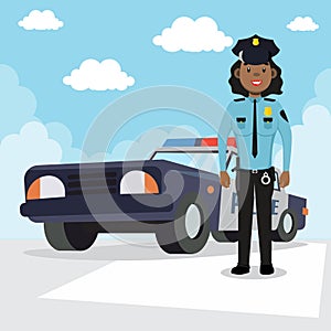 Woman police officers with the car