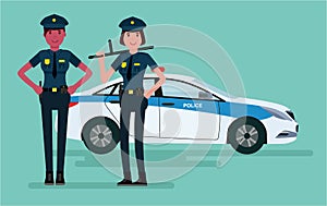 Woman police officers. Guardians of order. Vector flat cartoon design illustration isolated on white background.