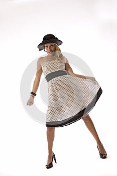 Woman in polka dot dress