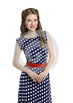 Woman in Polka Dot Dress, Retro Girl Pin Up Hair Style, Beauty