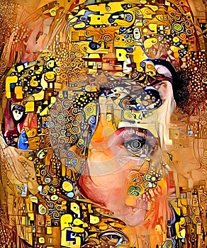 Woman portrait according to Gustav Klimt