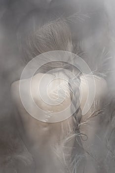 Woman portrait bare back and long braid composite photo