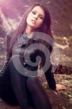 Woman portrait with lens flare effect