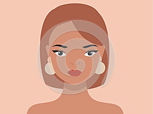 Woman portrait in minimal style. Female face. Girl head with earrings vector illustration