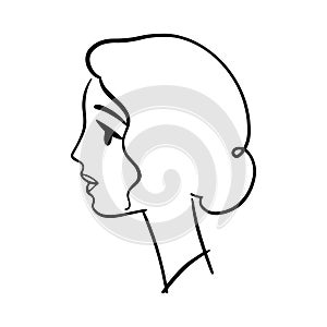 Woman portrait, romantic profile portrait, girl with hair bun. Hand drawn style. Simple logo for beauty products