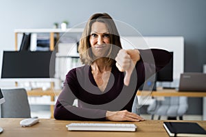 Woman Portrait Showing Dislike Thumbs Down