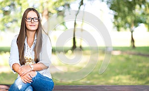 Woman portrait sitted on bench