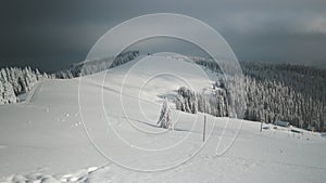 Woman portrait on ski resort in high mountains