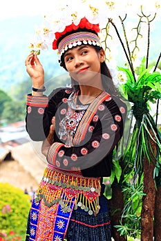 Woman portrait wear hill tribe costume