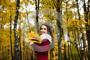 Woman portret in autumn leaf tree