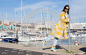 Woman posing Belem bay