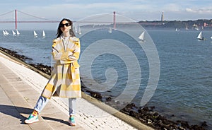 Woman posing Belem bay