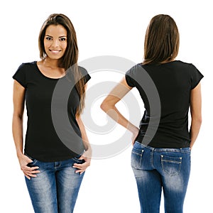 woman posing with blank black shirt