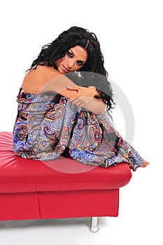 Woman Posing on Footstool