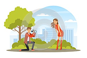 Woman Posing in Front of Photographer with Professional Camera Vector Illustration
