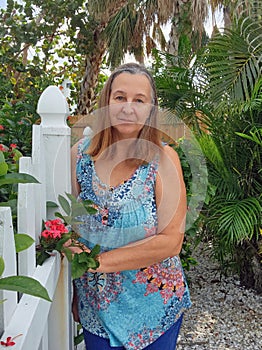 Woman posing in garden