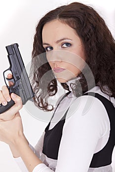 Woman posing with gun