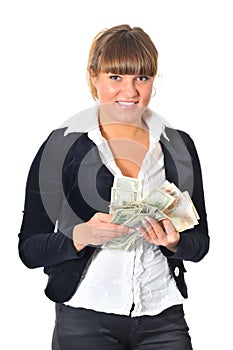 Woman posing with hundred dollar bills