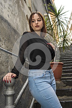 Woman posing outdoors