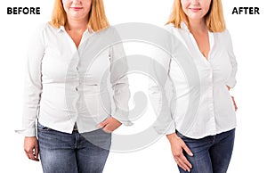 Woman posing before and after successful diet