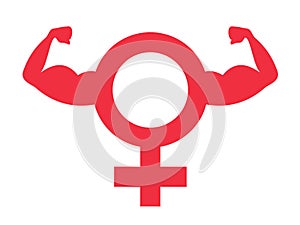 Woman power - female sex and gender symbol and pictogram with muscular arm and biceps